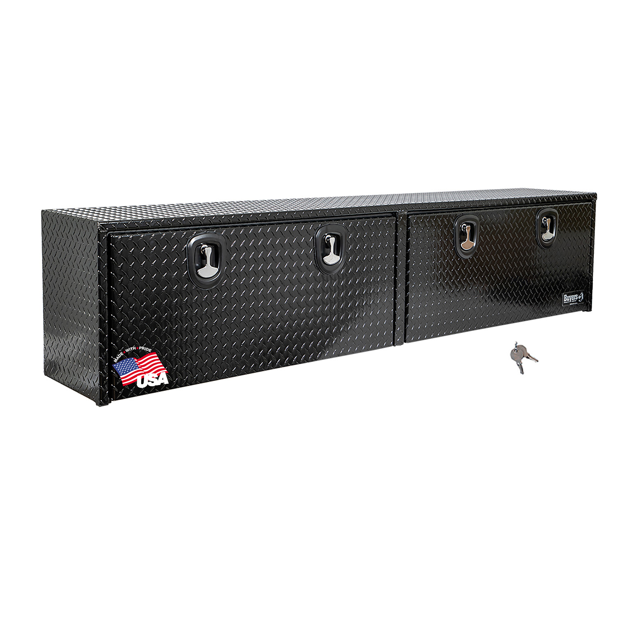 Buyers Products, 96x16x18in. Topsider Truck Bed Tool Job Storage Box, Width 96 in, Material Aluminum, Color Finish Diamond Plate Glossy Black, Model# 1721568